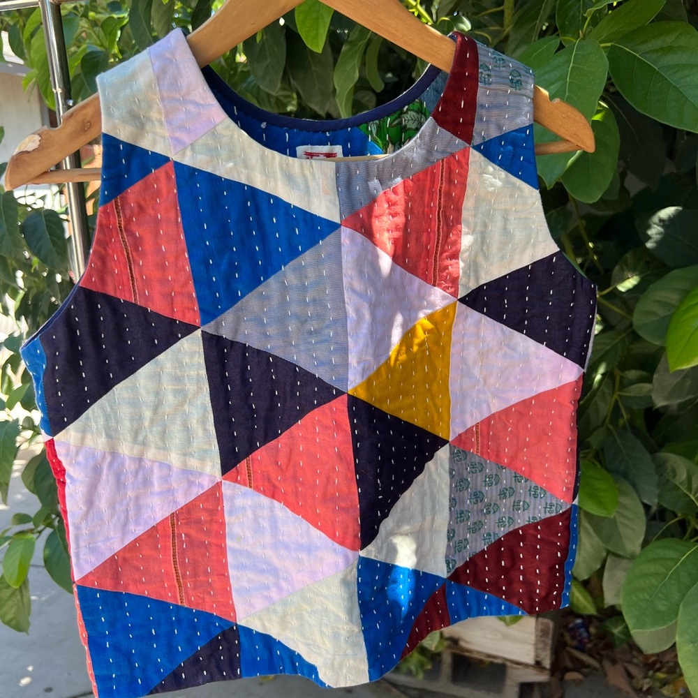 Ch 21 ka-sha Quilted crop top Colorful Geometric Women's Top